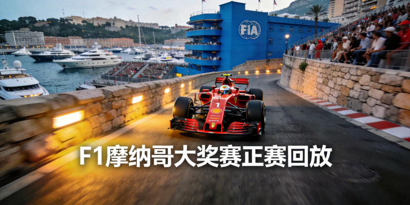 F1摩纳哥大奖赛正赛回放缩略图，赛车在狭窄的街道穿行